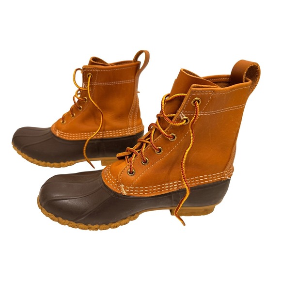 LL Bean Boots Womens 8 Inch Brown Leather Rubber Waterproof Snow Winter Boots - Picture 4 of 9